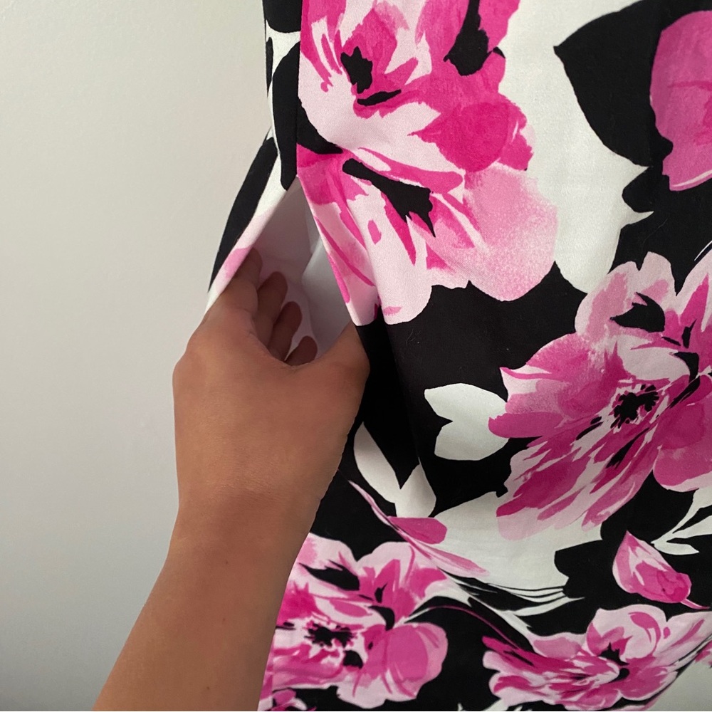 Nine West Black & Pink Floral Sleeveless Summer Shift Cocktail Dress w Pockets - Picture 9 of 12
